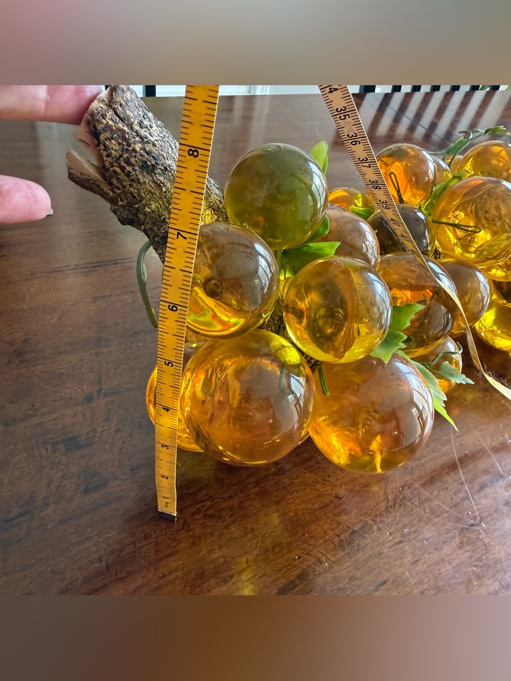 Vintage Amber Grapes Lucite or Resin on Wood 16” Long 8” Tall Mid-Century Modern - Picture 6 of 9